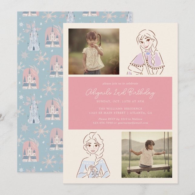 Invitation Collage photo d'anniversaire de la fille congelée  (Devant / Derrière)