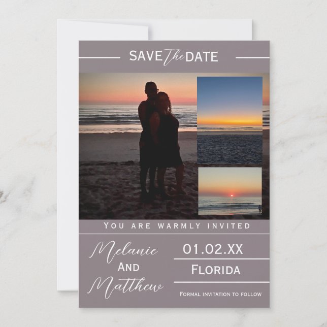 Invitation Collage photo de plage pour sauvegarde de date (Devant)