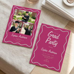 Invitation Collage photo de remise de diplôme rose cranberry