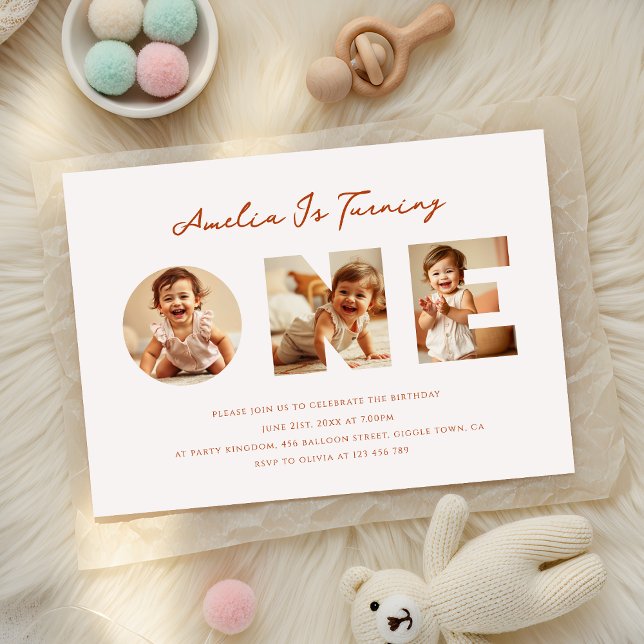 Invitation Collage photo de script minimal rustique Premier a (Créateur téléchargé)