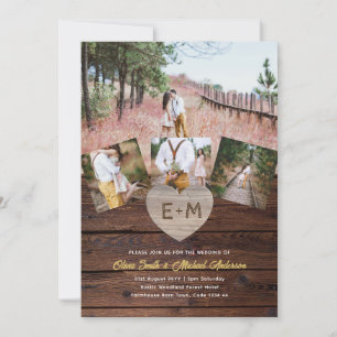 Invitation 🌻Collage photo en bois rustique forêt de bois gra