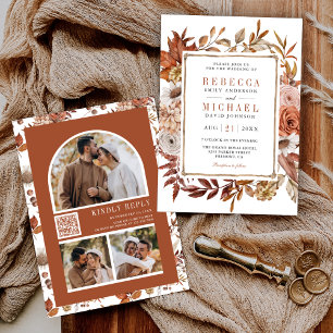 Invitation Collage photo floral en terre cuite avec code QR p