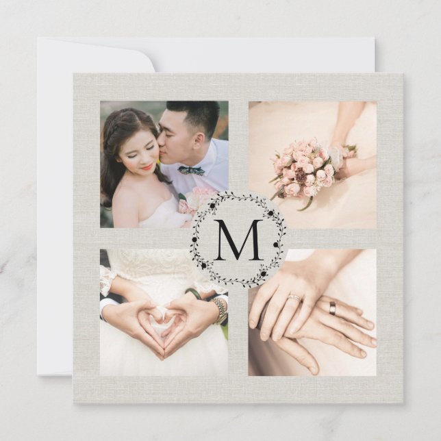 Invitation Collage photo mariage Merci monogrammé (Devant)