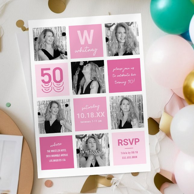Invitation Collage photo Modern Pink 50e anniversaire (Créateur téléchargé)