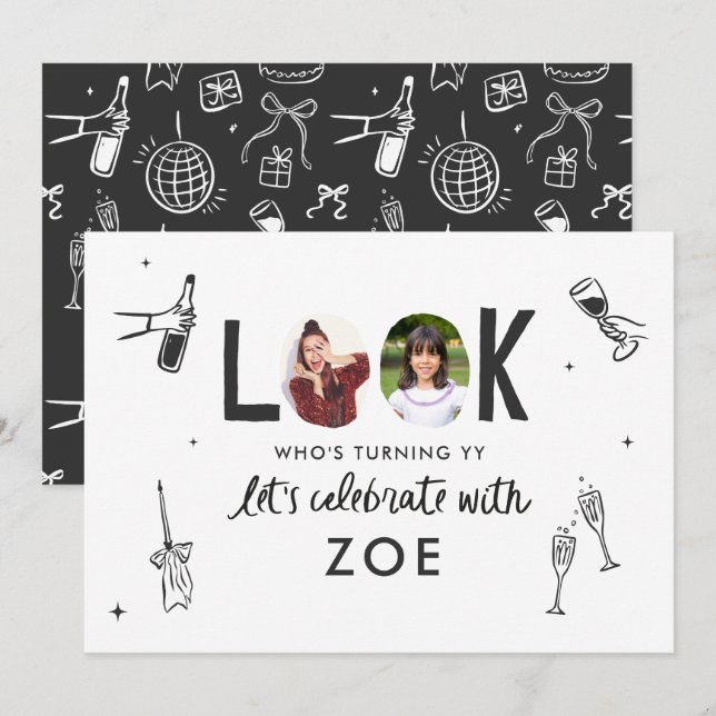 Invitation Collage photo moderne amusant à la main Anniversai (Devant / Derrière)