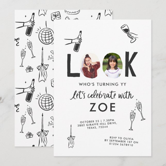 Invitation Collage photo moderne amusant à la main Anniversai (Devant / Derrière)