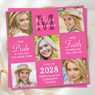 Invitation Collage photo moderne de 5e année Pink Graduation