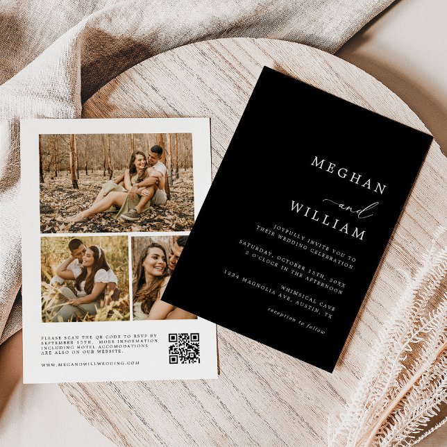 Invitation Collage photo moderne noir et blanc QR Code Mariag (Créateur téléchargé)