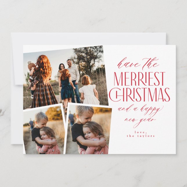 Invitation Collage photo rouge et blanc Noël le plus joli (Devant)