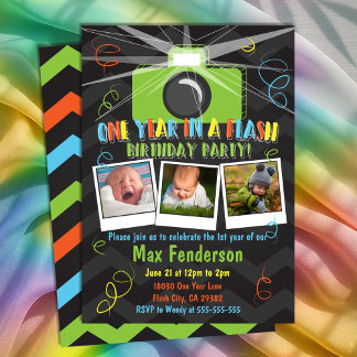 Invitation Collage photo Un an dans un Flash Premier annivers