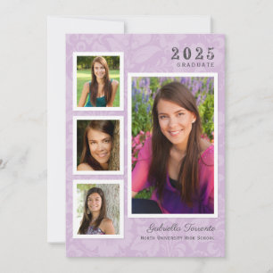 Invitation Collage photo vintage Lavender Floral Graduation