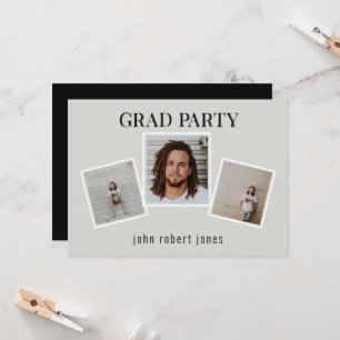 Invitation Collage Photos Tan & Black Graduation Party