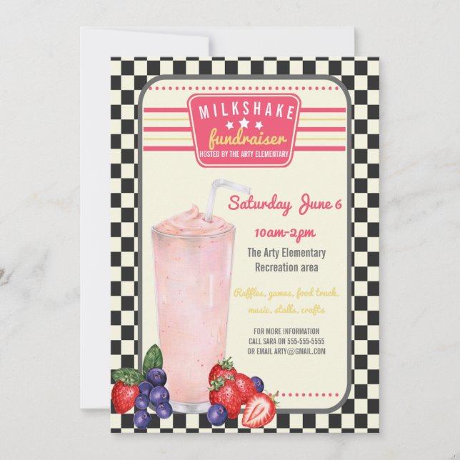 Invitation Collecte de fonds de charité PTA PTO milkshake din (Devant)