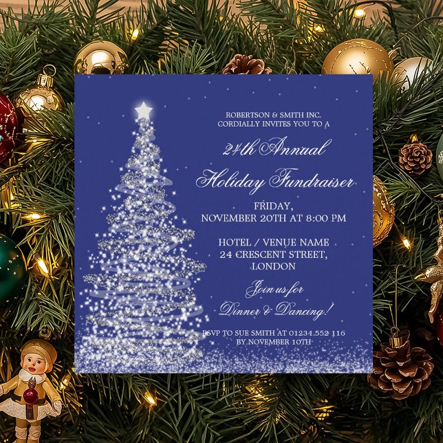 Invitation Collecte de fonds de vacances Gala Silver Navy Blu (Holiday Corporate Fundraiser Gala Silver Navy Blue Invitation)