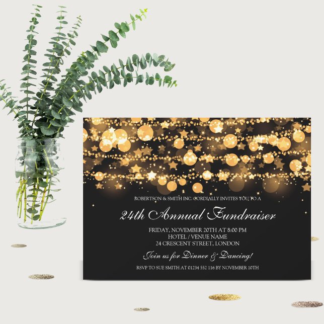 Invitation Collecte de fonds d'entreprise Gold Sparkling Stri (Créateur téléchargé)