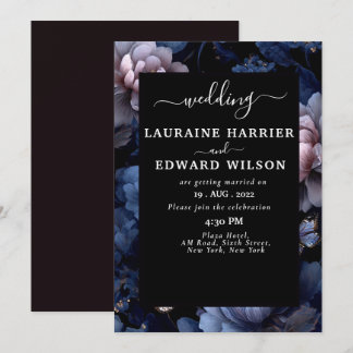 Invitation Collection de costumes de mariage floraux bleu nui