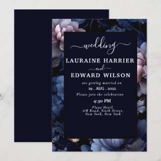 Invitation Collection de costumes de mariage floraux bleu nui
