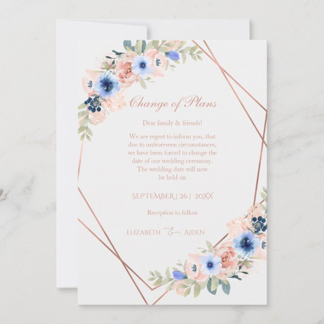 Invitation Collection de mariage Elegant Peach Blue (Devant)