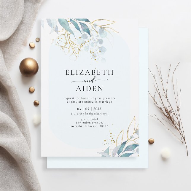Invitation Collection de Mariages Bleu Or (Imiter) Blanc (Créateur téléchargé)