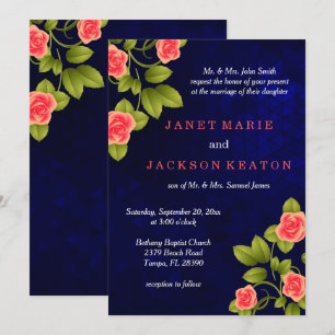 Invitation Collection de Mariages de fleurs de Rose bleu fonc