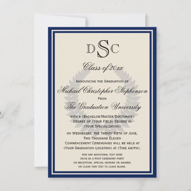 Invitation Collège classique de la Marine Monogram Laurel (Devant)
