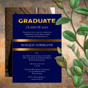 Invitation Collège Sleek   Bleu univ   Gold Graduation Party
