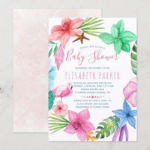 Invitation Collier de fleurs rose tropicales hawaïennes pour 