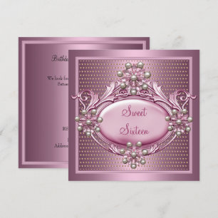 Invitation Collier de perle rose satin pour anniversaire Swee