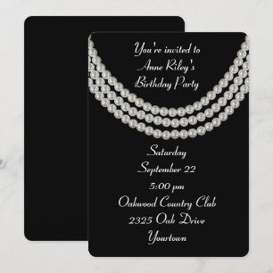 Invitation Collier de perles blanches Birthday Party sur fond