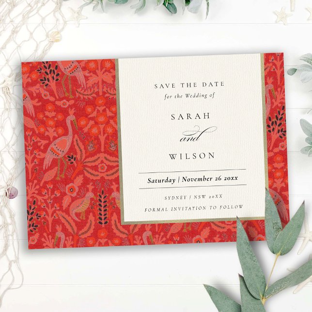 Invitation Collier Floral Ornat Rouge Classy Enregistrer La D (Créateur téléchargé)