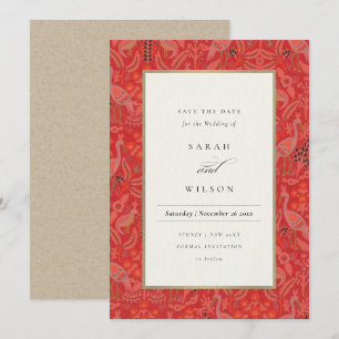 Invitation Collier Floral Orné Rouge Classé Enregistrer La Da
