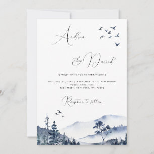 Invitation Collines Montagnes Code QR Mariage Aquarelle Hiver