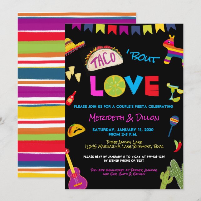 Invitation Coloful Taco Bout Love Fiesta Couples Douche (Devant / Derrière)