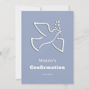 Invitation colombe blanche fond bleu Confirmation