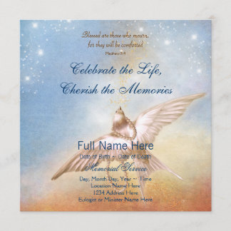 Invitation Colombe bleue or élégant Mémorial En souvenir affe