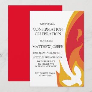 Invitation Colombe de feu rouge tendance Confirmation