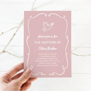 Invitation Colombe rose dessinée à la main de manière fantais