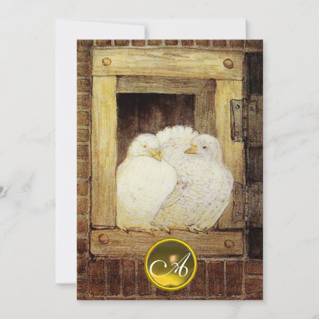 INVITATION COLOMBES BLANCHES À LA FENÊTRE, MONOGRAMME GEMMÉ D (Devant)