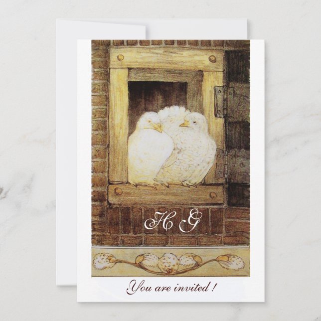 Invitation Colombes blanches à la fenêtre monogramme, jaune m (Devant)