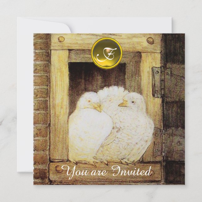 INVITATION COLOMBES BLANCHES DANS FÊTE DE MARIAGE JAUNE MARRO (Devant)