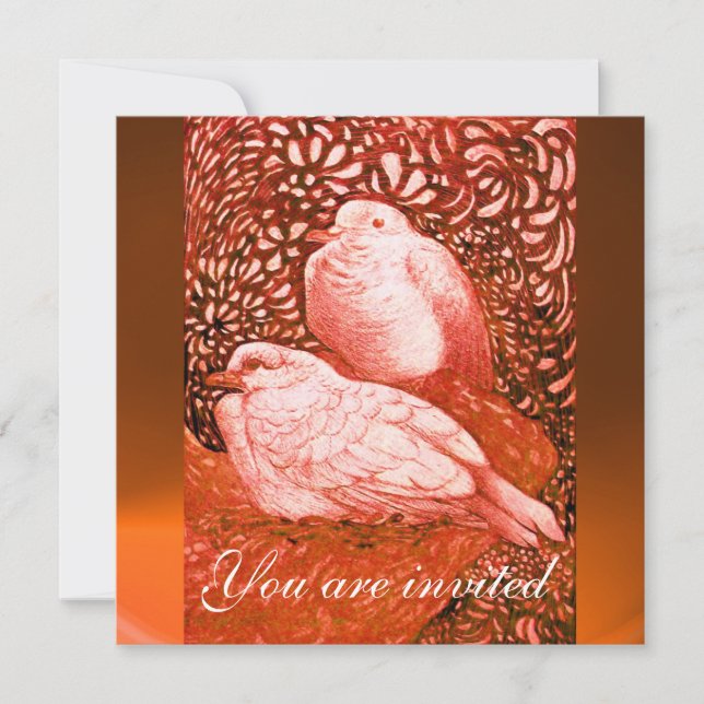 INVITATION COLOMBES BLANCHES EN ROUGE ORANGE (Devant)