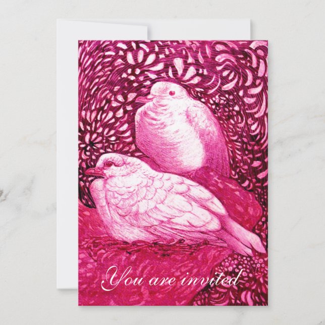 INVITATION COLOMBES BLANCHES SUR FUCHSIA ROSE (Devant)