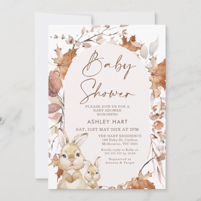 Invitation Colonnes d'automne Feuillage Bunny Kitten Baby sho (Devant)