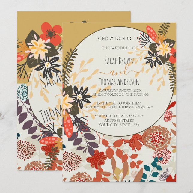 INVITATION COLORÉ BOHO FLORAL (Devant / Derrière)