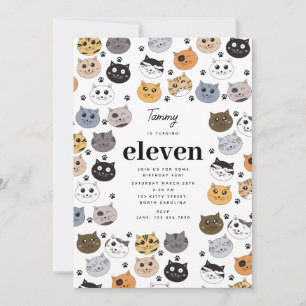 Invitation Coloré Cute Funny Chats & Paw Anniversaire
