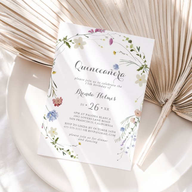 Invitation Coloré Dainty Fleurs sauvages Quinceañera (Créateur téléchargé)