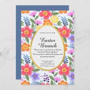 Invitation Coloré dessiné à la main Floral Blue Grey Brunch d
