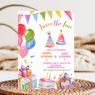 Invitation Coloré Deux fois plus de plaisir Anniversaire de f