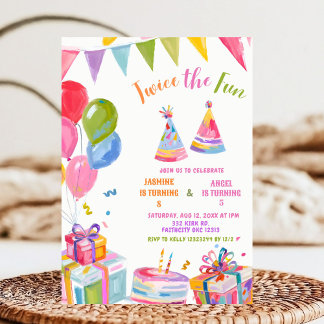 Invitation Coloré Deux fois plus de plaisir Anniversaire de f