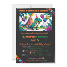 Invitation coloré Dino Balloons - modifiable